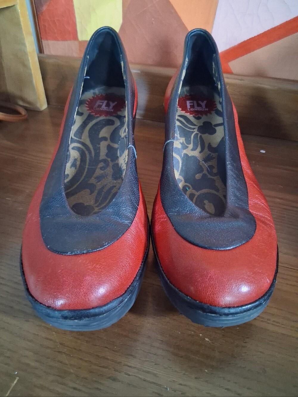 Fly London Women's Red and Black Leather Ballet Flats
